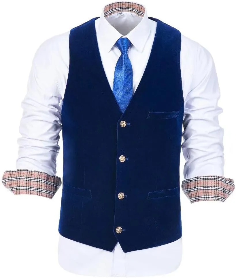 Wehilion Men's Vest Velvet Waistcoat Burgundy Suit Vest 3 Pocket