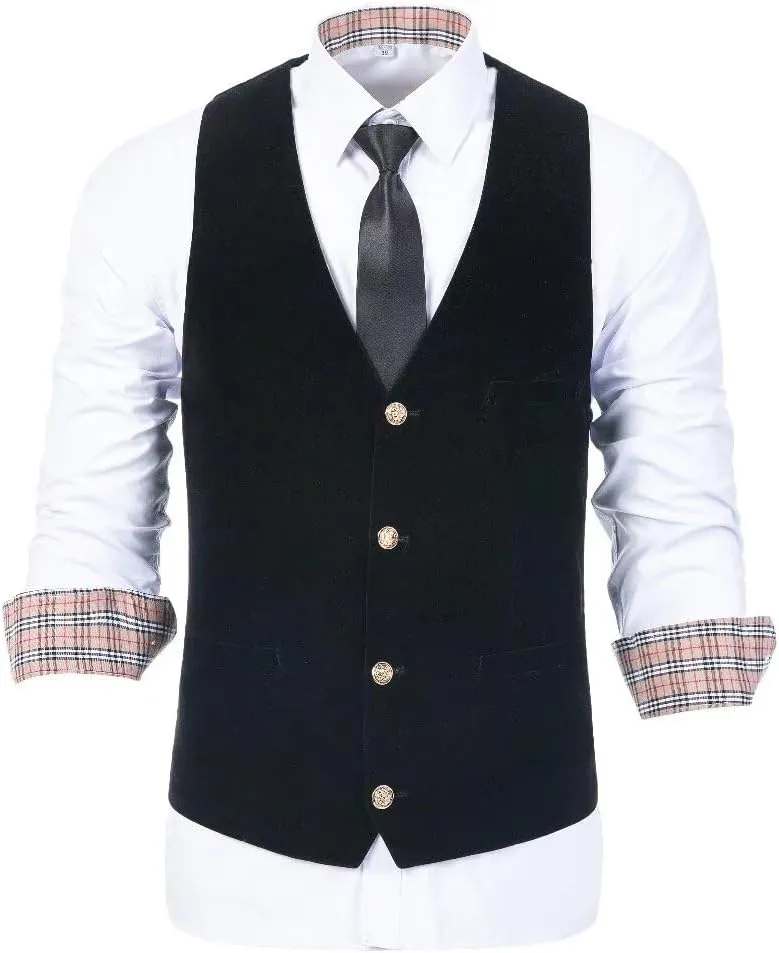 Wehilion Men's Vest Velvet Waistcoat Burgundy Suit Vest 3 Pocket