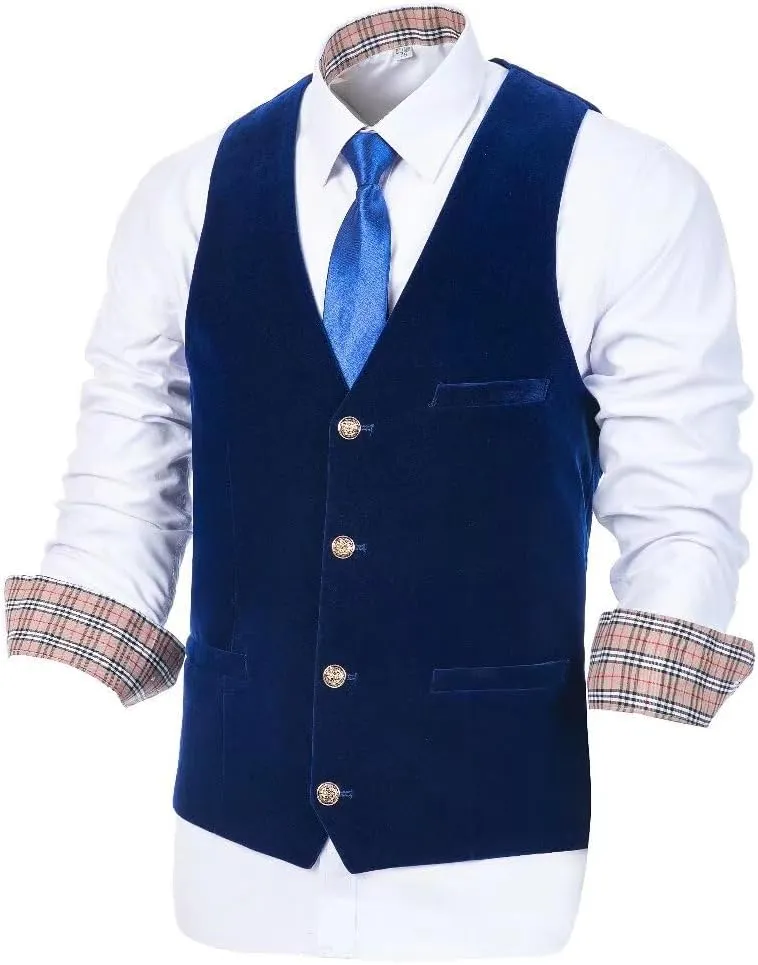 Wehilion Men's Vest Velvet Waistcoat Burgundy Suit Vest 3 Pocket