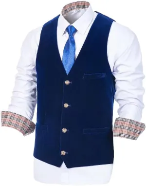 Wehilion Men's Vest Velvet Waistcoat Burgundy Suit Vest 3 Pocket
