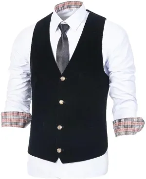 Wehilion Men's Vest Velvet Waistcoat Burgundy Suit Vest 3 Pocket