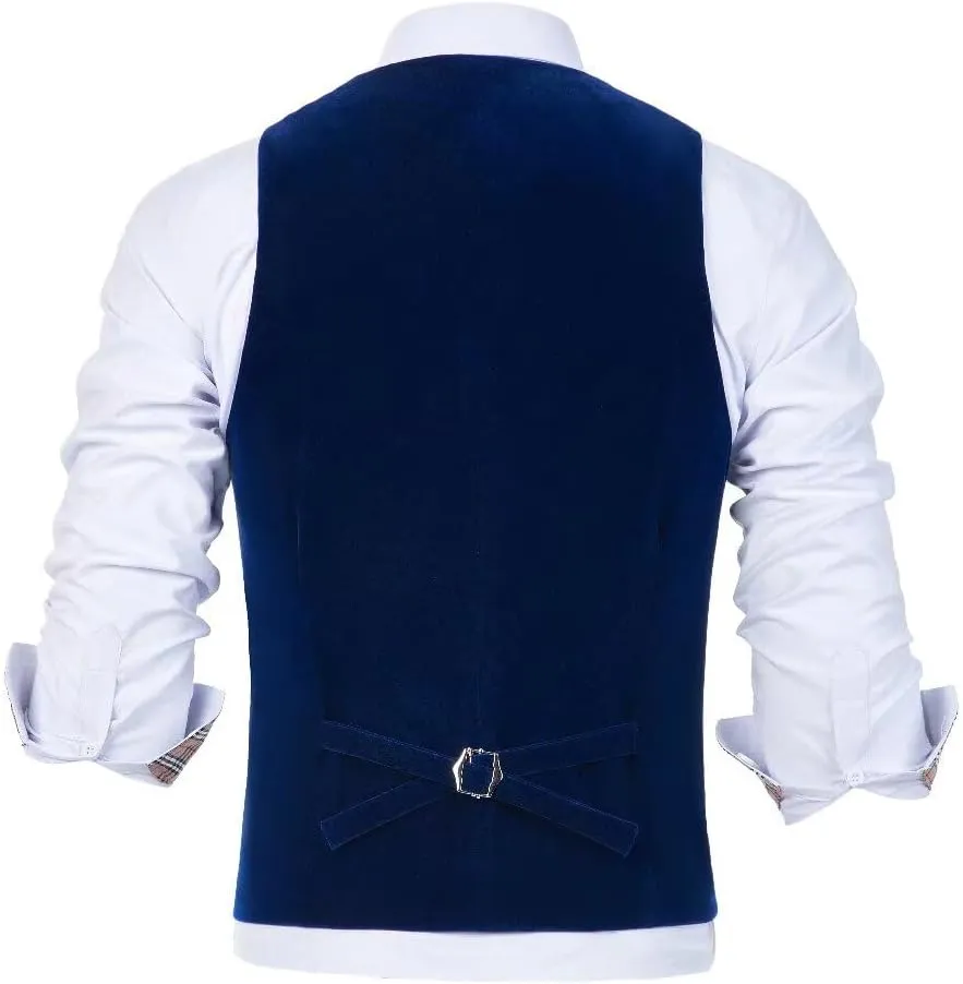 Wehilion Men's Vest Velvet Waistcoat Burgundy Suit Vest 3 Pocket