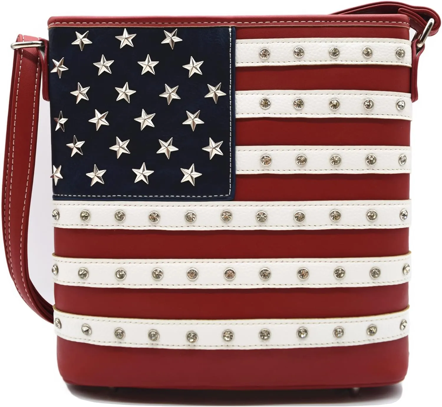 WESTERN ORIGIN American Flag Stars and Stripes Studs Crossbody Handbag USA Patriotic Women Purse Leather Single Shoulder Bag
