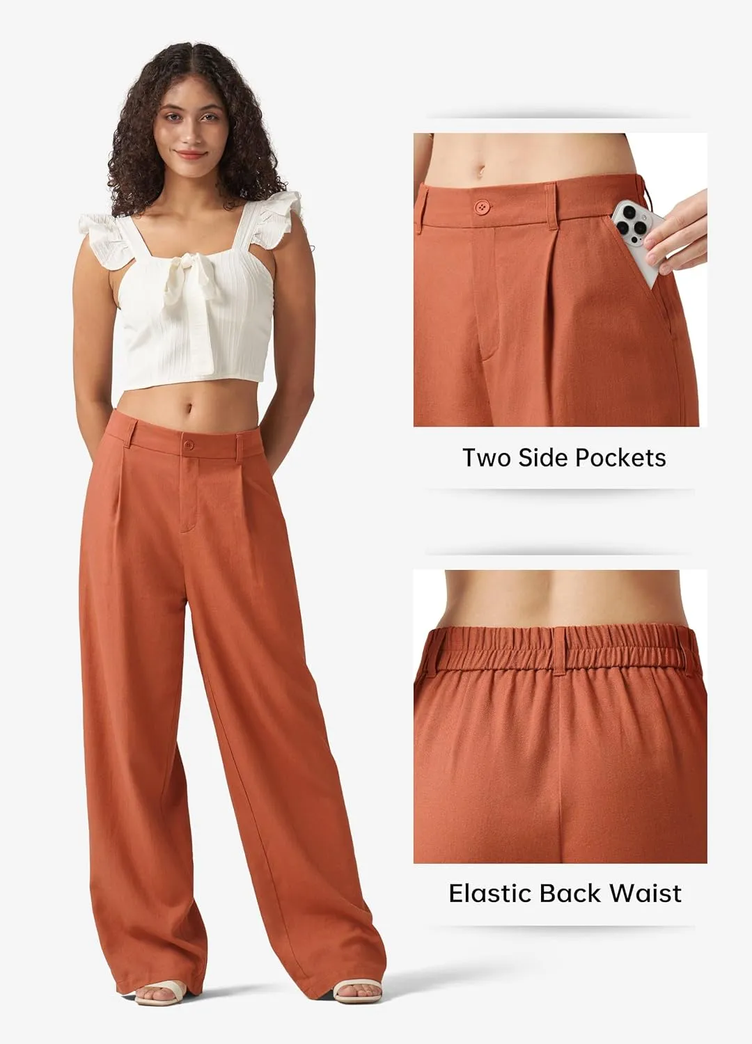 Willit Women's Linen Pants Wide Leg Work Dress Pants Casual Slacks Business Pants with Pockets 29" 31"
