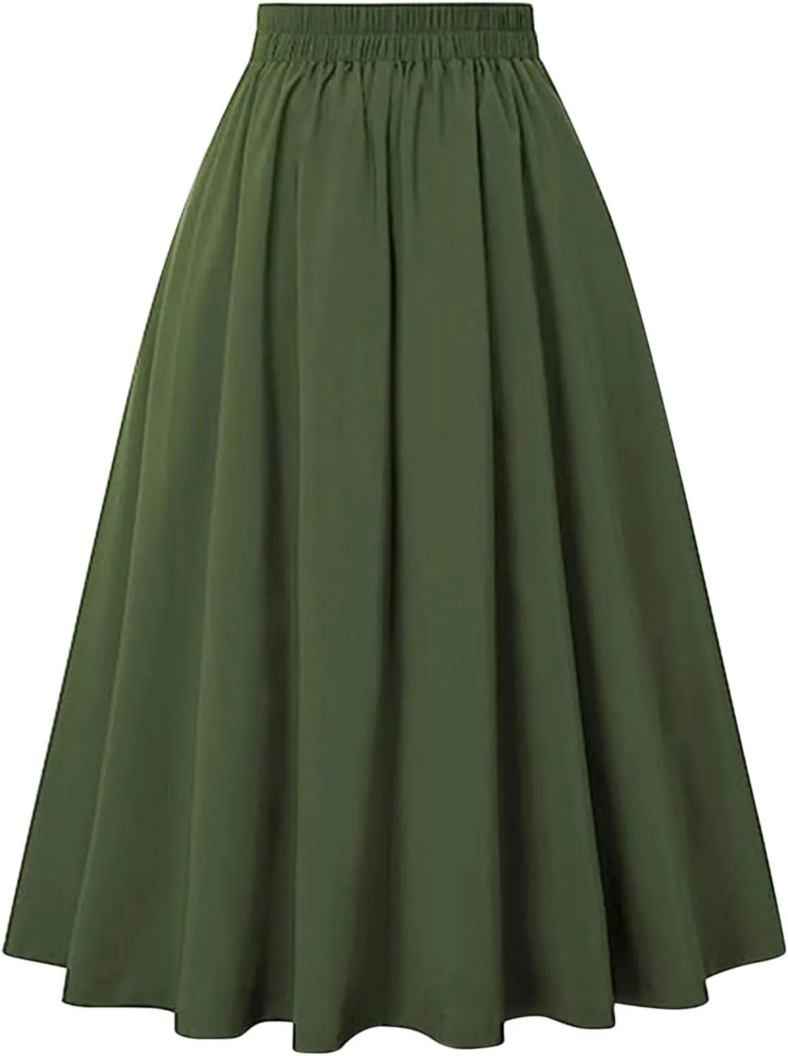 Women A-Line Flared Swing Skirt Midi High Waist Skirts Vintage Party Half Dress Pleated Swing Mid Calf Skirts