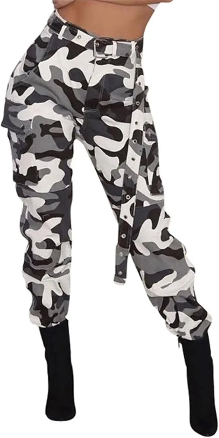Women Camo Cargo Pants Camouflage Army Fatigue High Waisted Jogger Sweatpants Plus Size