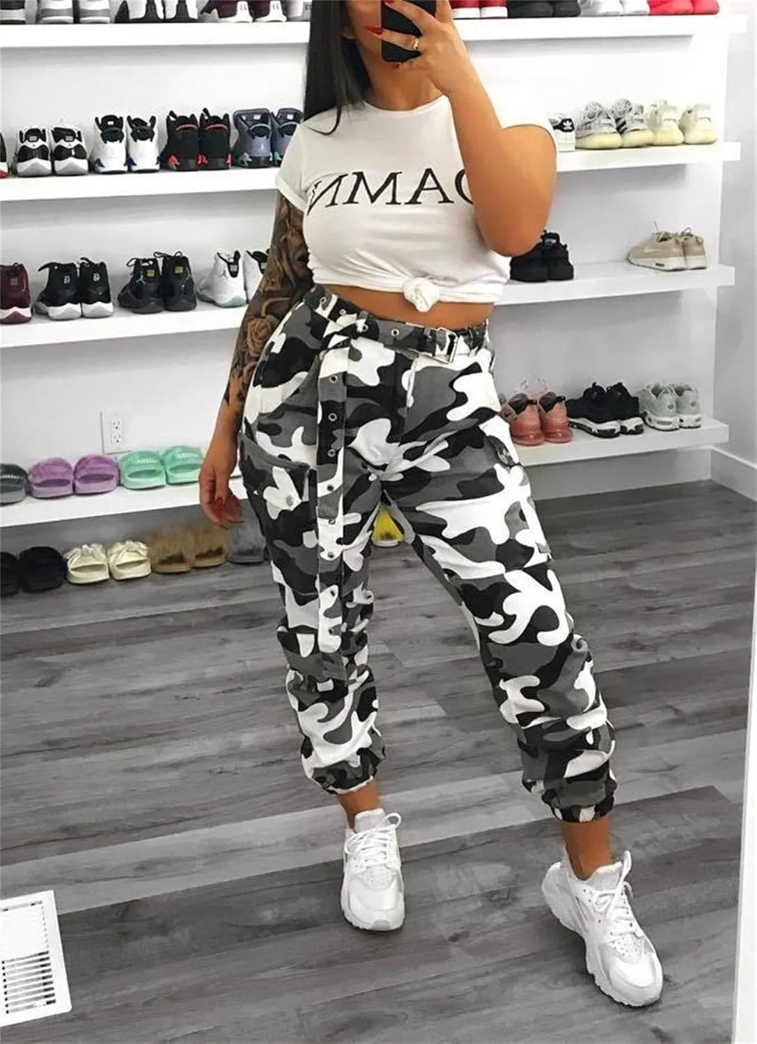 Women Camo Cargo Pants Camouflage Army Fatigue High Waisted Jogger Sweatpants Plus Size
