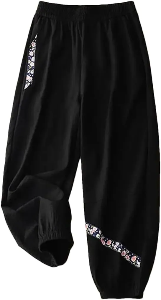 Women Casual Ankle-Length Pants Elastic Waist Basics Pant Harem Pants Elastic Waist Cotton Pant