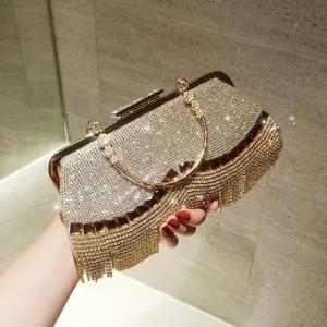 Women Diamond Studs Tassel Clutch Bag Wedding Clutch Beaded Party Dress Banquet Clutch Purse Female Evening Handbag (Color : Silver)