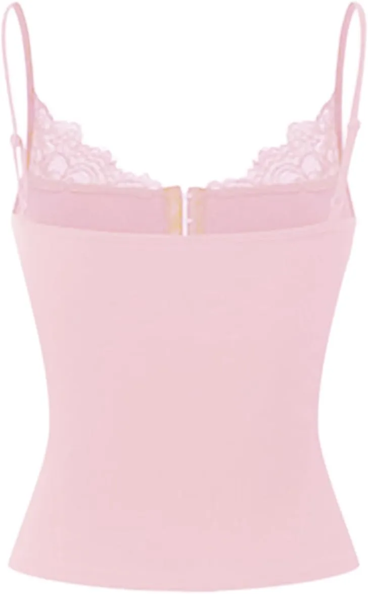 Women Lace Trim Tank Cami Top with Built in Bra Cute Padded Lingerie for Summer Date Night Going Out
