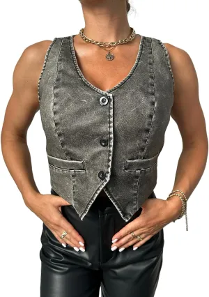 Women Leather Vest Motorcycle Zipper Up Sleeveless Crop Tops Sexy Faux Leather Jacket with Belt