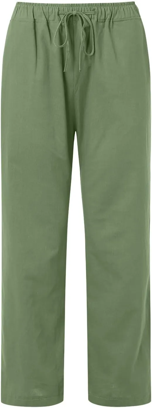 Women Linen Blend Summer Baggy Pants Low Waist Long Lounge Plus Size Pant Trousers Trendy