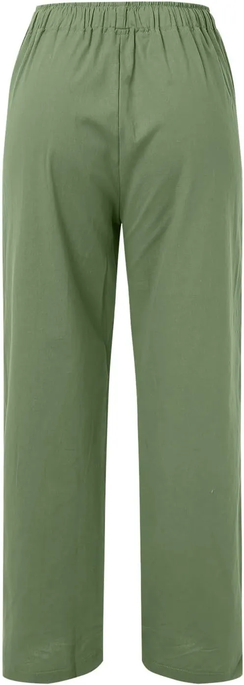 Women Linen Blend Summer Baggy Pants Low Waist Long Lounge Plus Size Pant Trousers Trendy