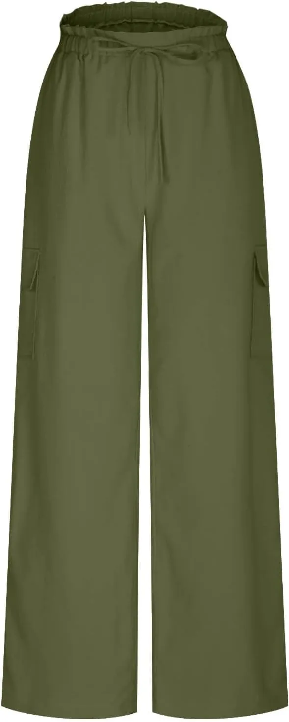 Women Palazzo Pants with Pockets Summer Casual Wide Leg High Waist Lounge Pants Flowy Beach Trousers Travel