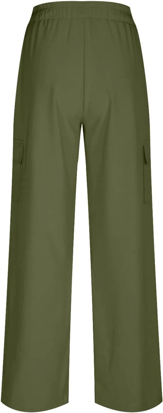 Women Palazzo Pants with Pockets Summer Casual Wide Leg High Waist Lounge Pants Flowy Beach Trousers Travel
