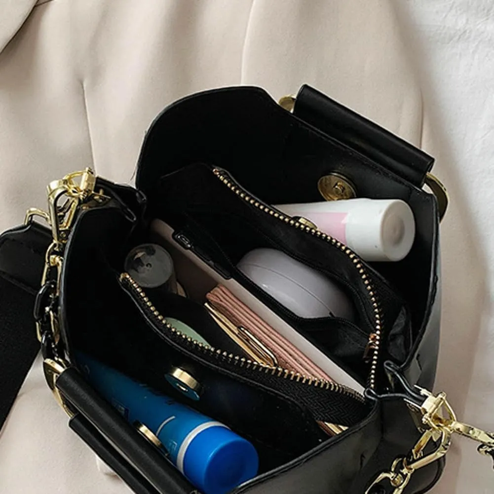 Women PU Leather Crossbody Bag Trendy Bucket Shoulder Purse Commuting Tote Handbag Travel Dating