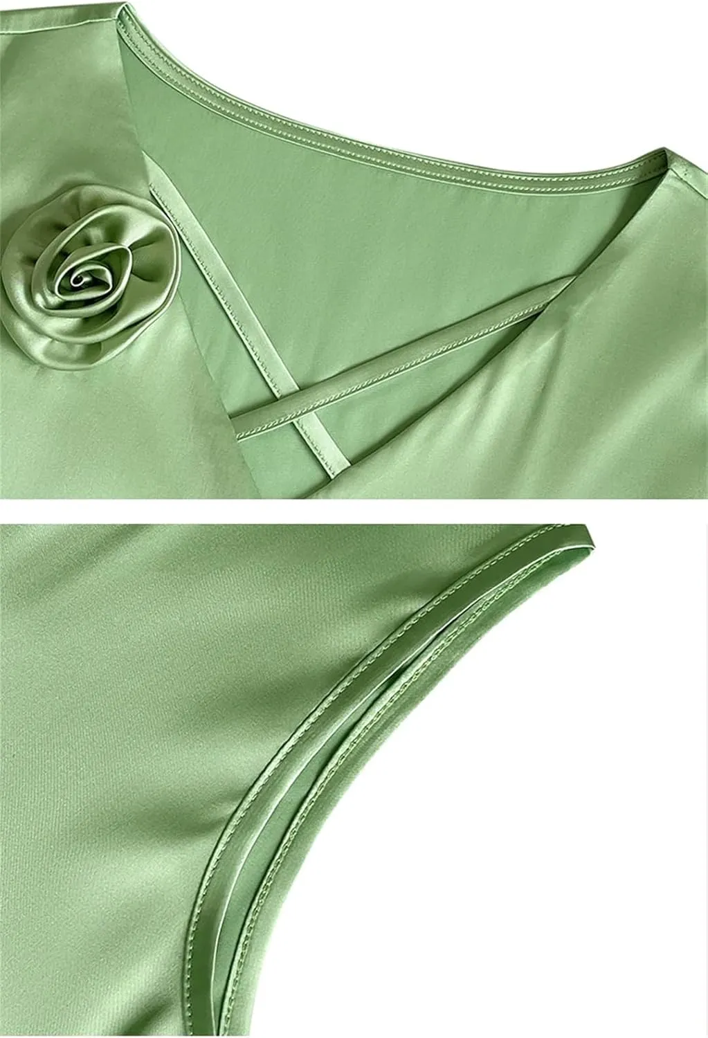 Women Satin Flower Camisole V-Neck Tank Tops Spring Summer Vest