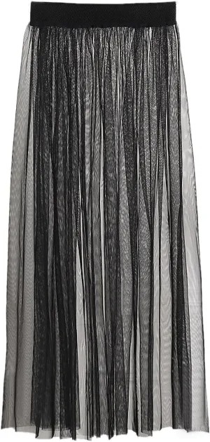Women Sheer Mesh Maxi Long Skirt High Elastic Waisted Skirt Summer Beach Bikini Cover Up Black
