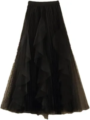 Women Spring Summer Elastic High Waist A-Line Skirt Female Midi Long Mesh Party Skirts