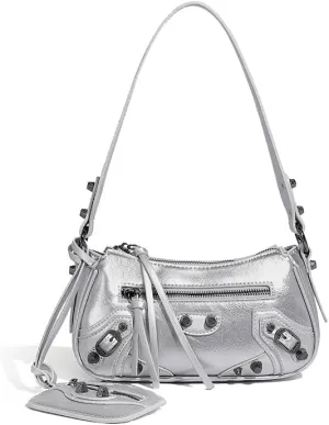 Women Studs Handbag, Small Soft Vegan Leather Shoulder Purse, Designer Punk Rivet Purse, Women's Underarm Bags