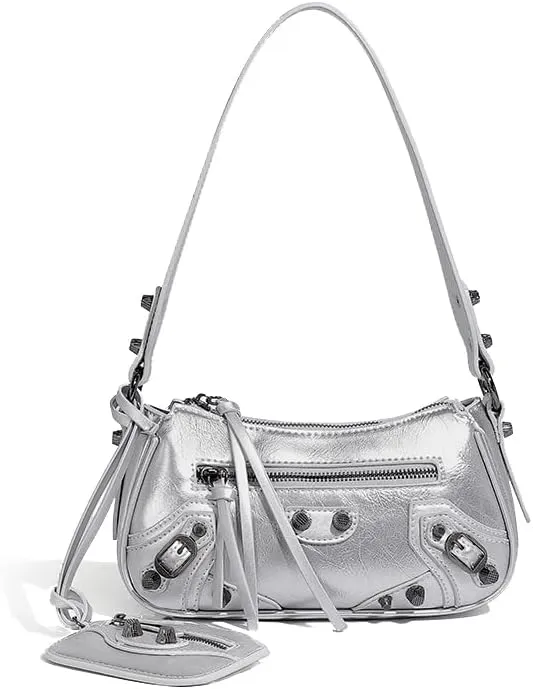 Women Studs Handbag, Small Soft Vegan Leather Shoulder Purse, Designer Punk Rivet Purse, Women's Underarm Bags
