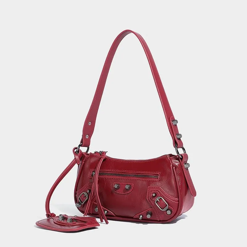 Women Studs Handbag, Small Soft Vegan Leather Shoulder Purse, Designer Punk Rivet Purse, Women's Underarm Bags