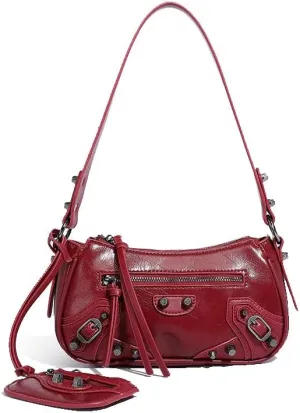 Women Studs Handbag, Small Soft Vegan Leather Shoulder Purse, Designer Punk Rivet Purse, Women's Underarm Bags