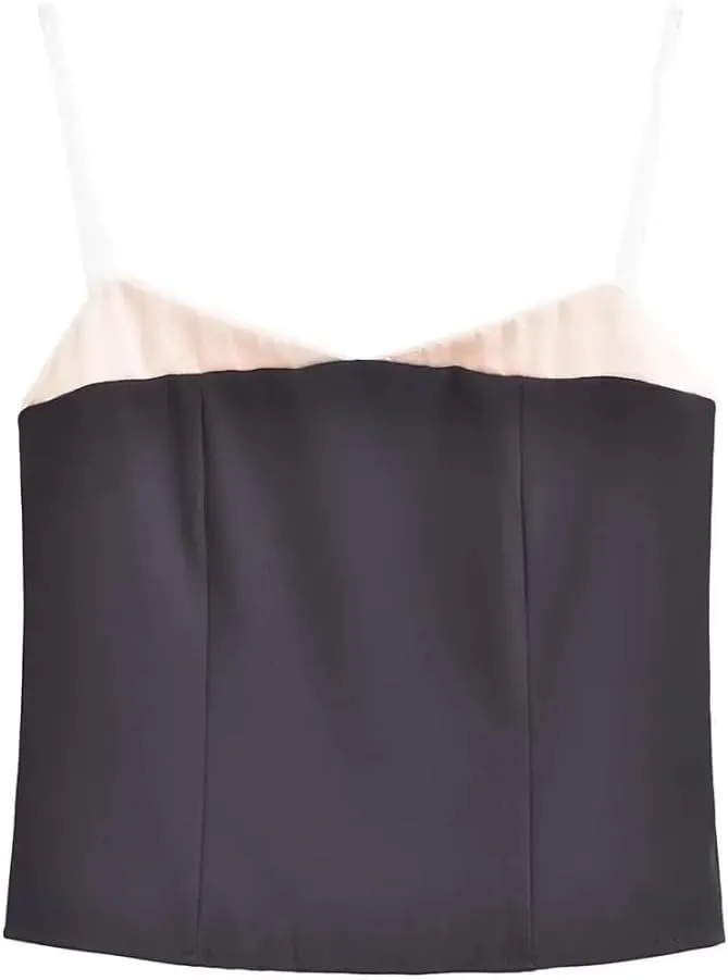 Women Summer Crop Top Patchwork Camisole Spaghetti Straps Camisole Slim Tank Tops