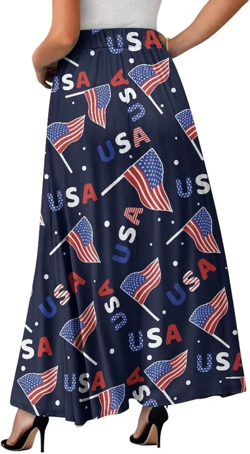 Women Summer Fashion Skirts with Pockets High Waist Pleated A-Line Flared Maxi Skirts Casual Long Skirt S-XXL