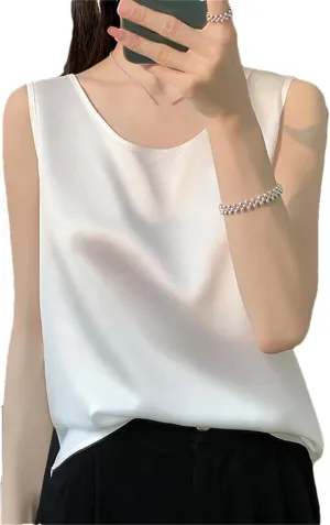 Women Summer Sleeveless Basic Tank Tops Casual Solid Sexy O-Neck Camisole Shirt