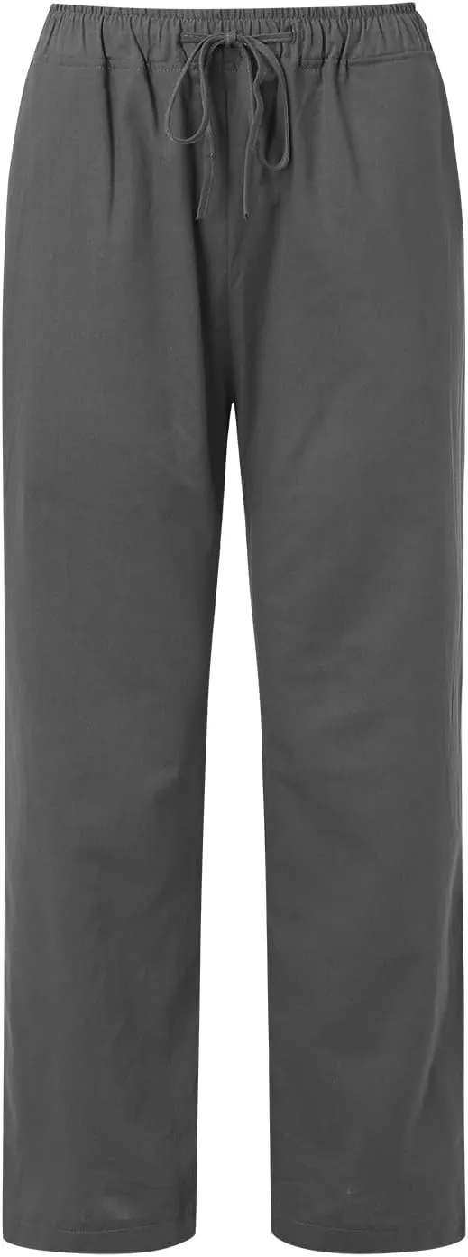 Women Wide Leg Linen Pants Summer Beach Loose Fit Drawstring High Waist Lightweight Cotton Linen Trousers with Pockets