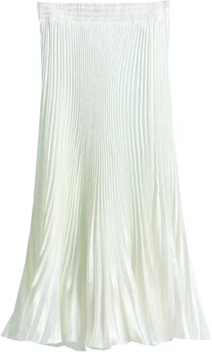 Women's A-Line Metallic Shiny Accordion Pleated Skirt Elastic Waist Midi Skirts
