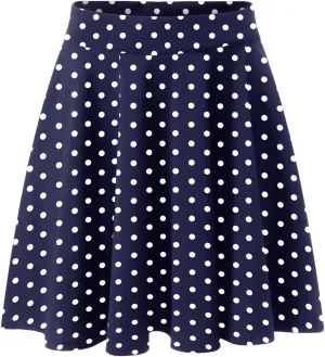 Womens A Line Midi Skirt Flared High Waist Skirts Polka Dot Pleated Ruffle Hem Vintage Mini Skirt for Women Dress