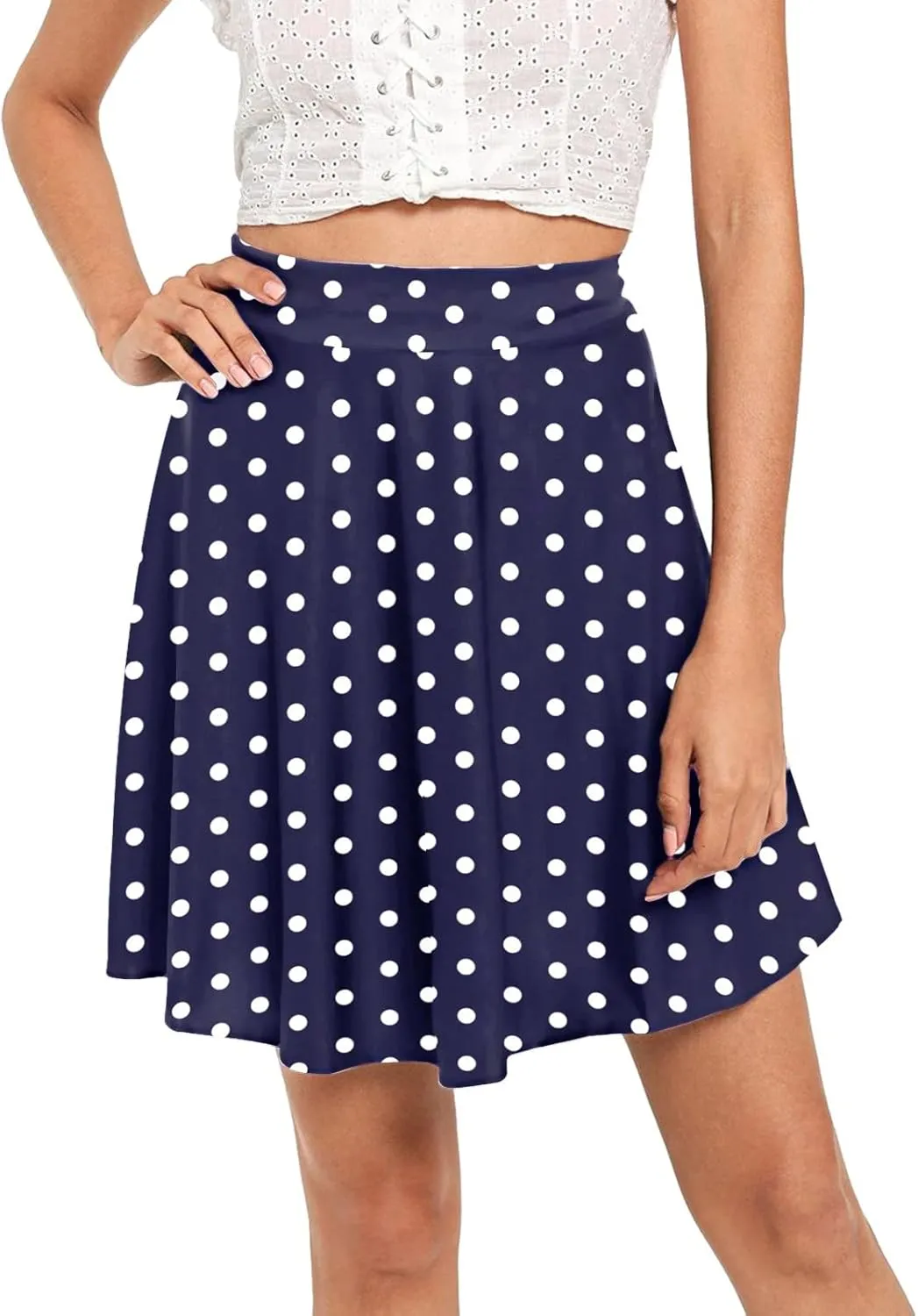 Womens A Line Midi Skirt Flared High Waist Skirts Polka Dot Pleated Ruffle Hem Vintage Mini Skirt for Women Dress