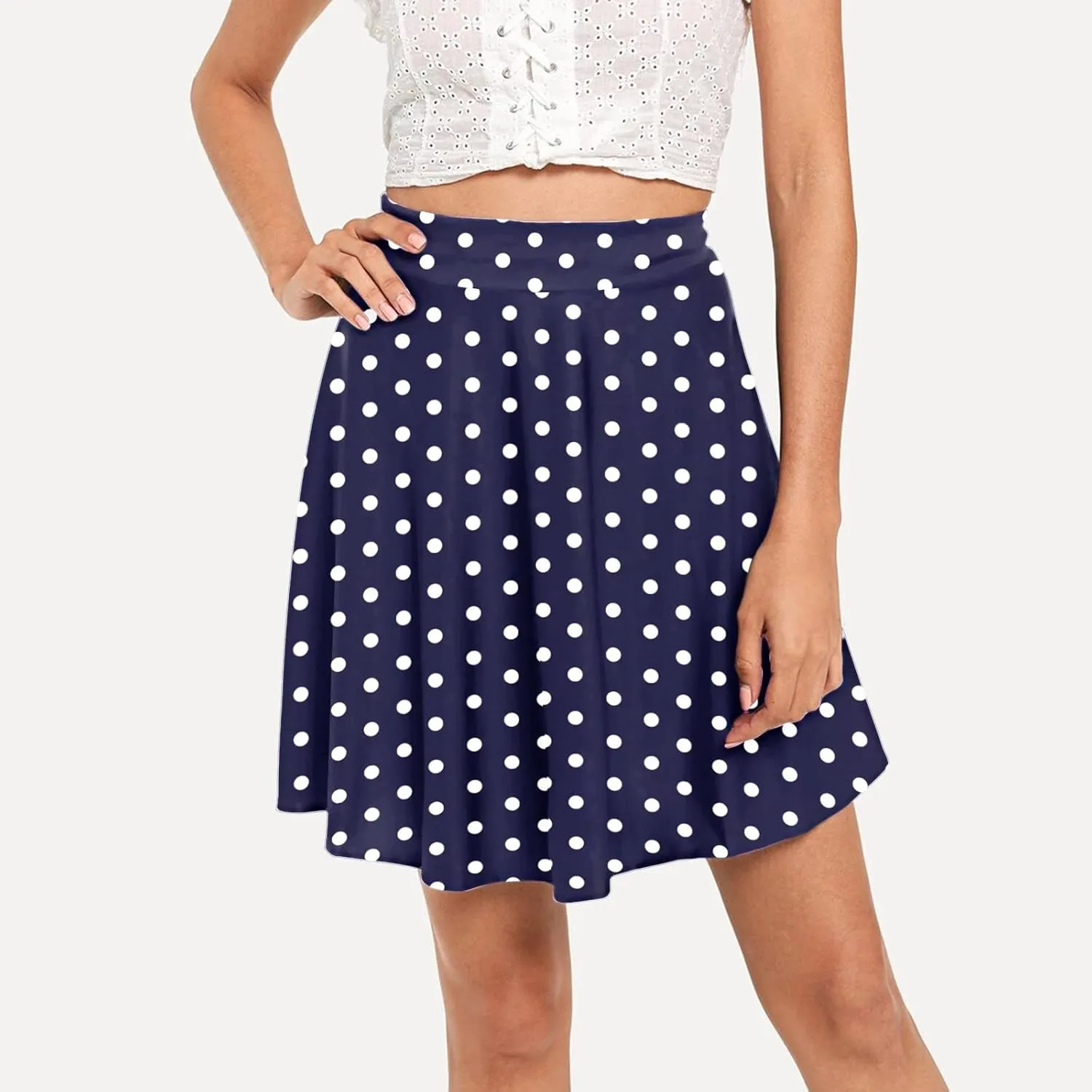 Womens A Line Midi Skirt Flared High Waist Skirts Polka Dot Pleated Ruffle Hem Vintage Mini Skirt for Women Dress