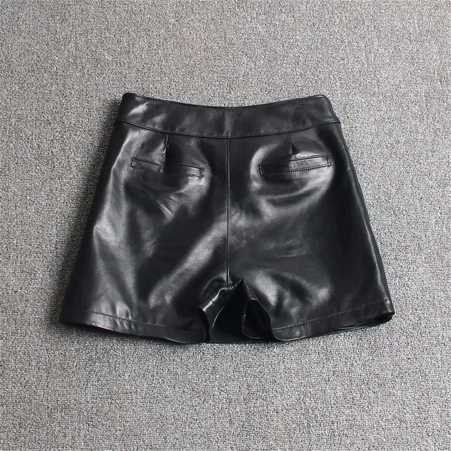 Womens Asymmetric Leather Shorts Sheepskin High Waist Spring Summer Slim Fit