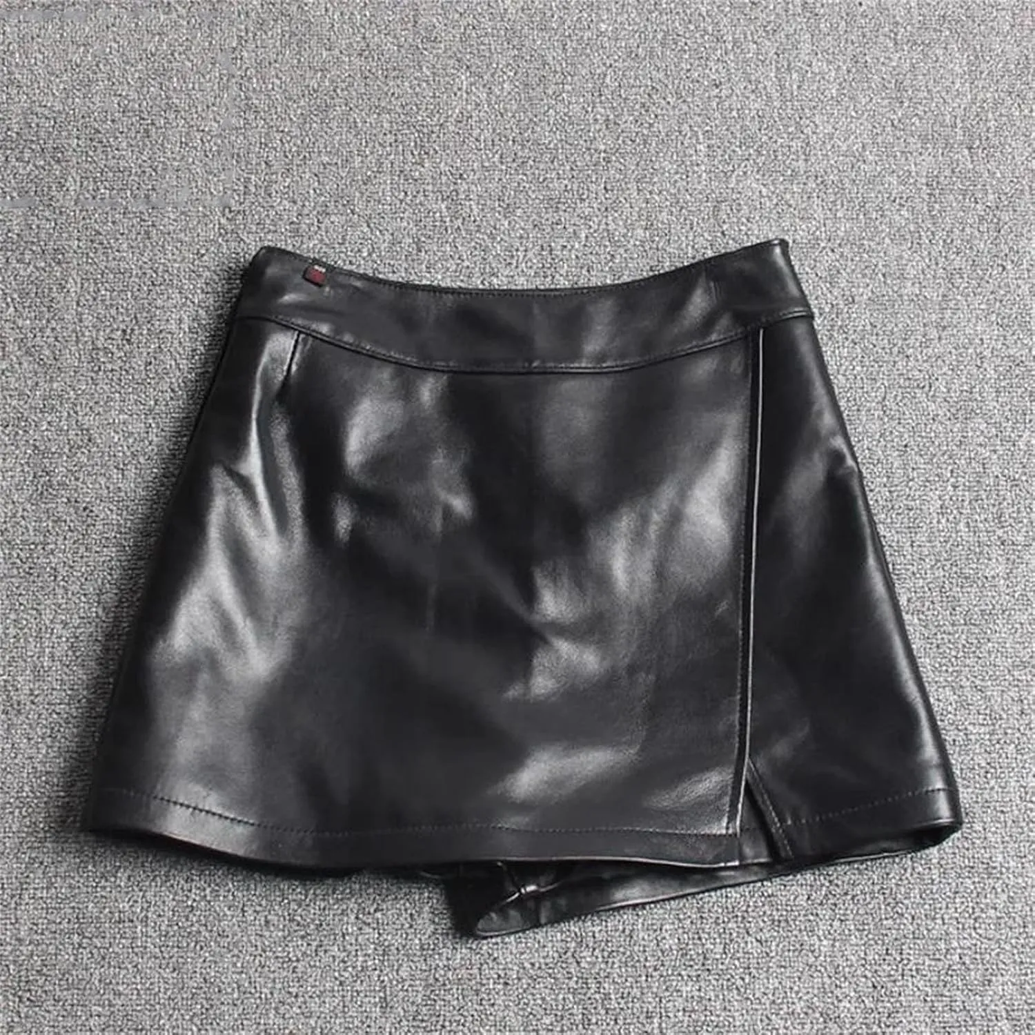 Womens Asymmetric Leather Shorts Sheepskin High Waist Spring Summer Slim Fit