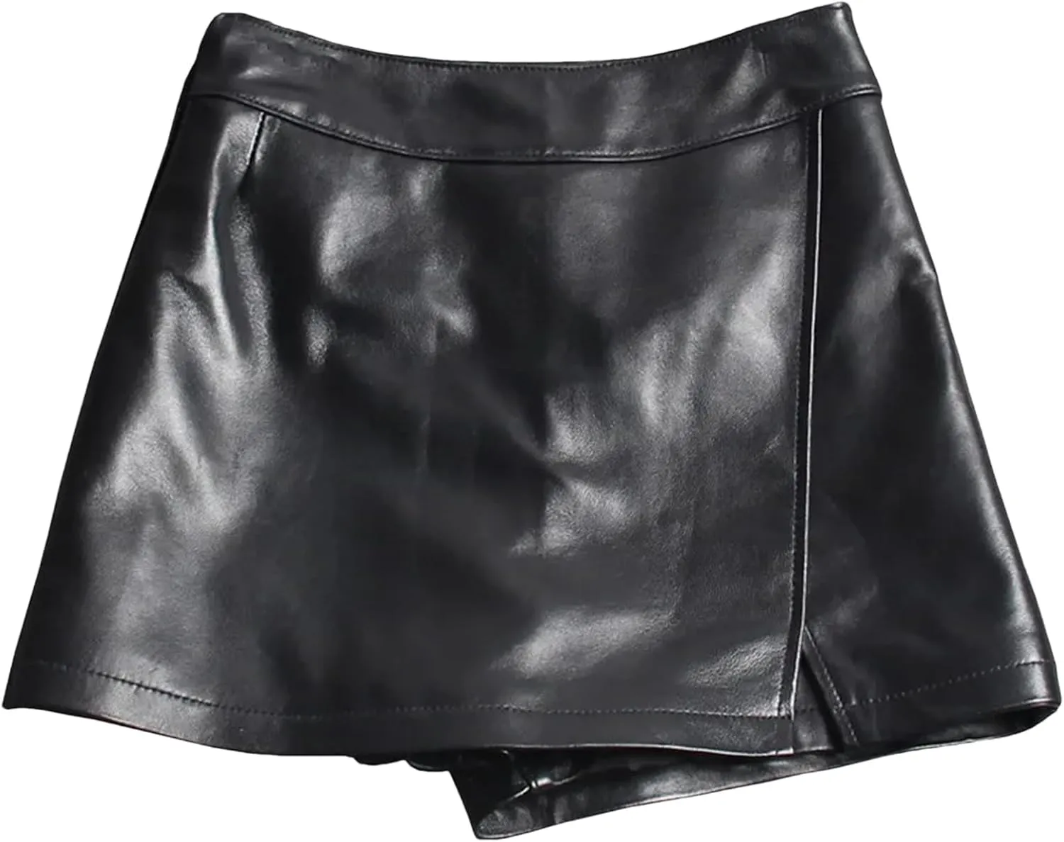 Womens Asymmetric Leather Shorts Sheepskin High Waist Spring Summer Slim Fit