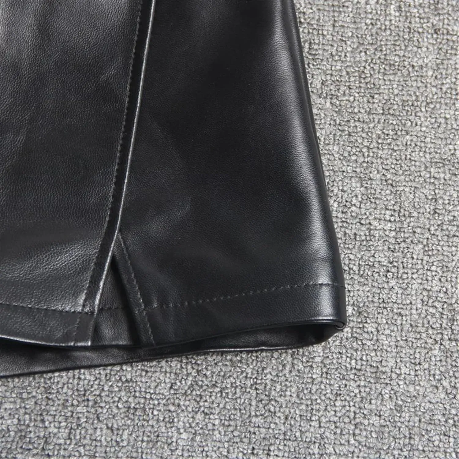 Womens Asymmetric Leather Shorts Sheepskin High Waist Spring Summer Slim Fit