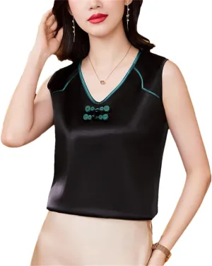 Women's Camisole Chinese Style Silk Satin Tank Tops Sleeveless Vest Shirt