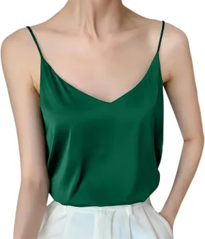 Women's Camisole V Neck Satin Tank Top Sleeveless Sexy Spaghetti Strap Silk Vest
