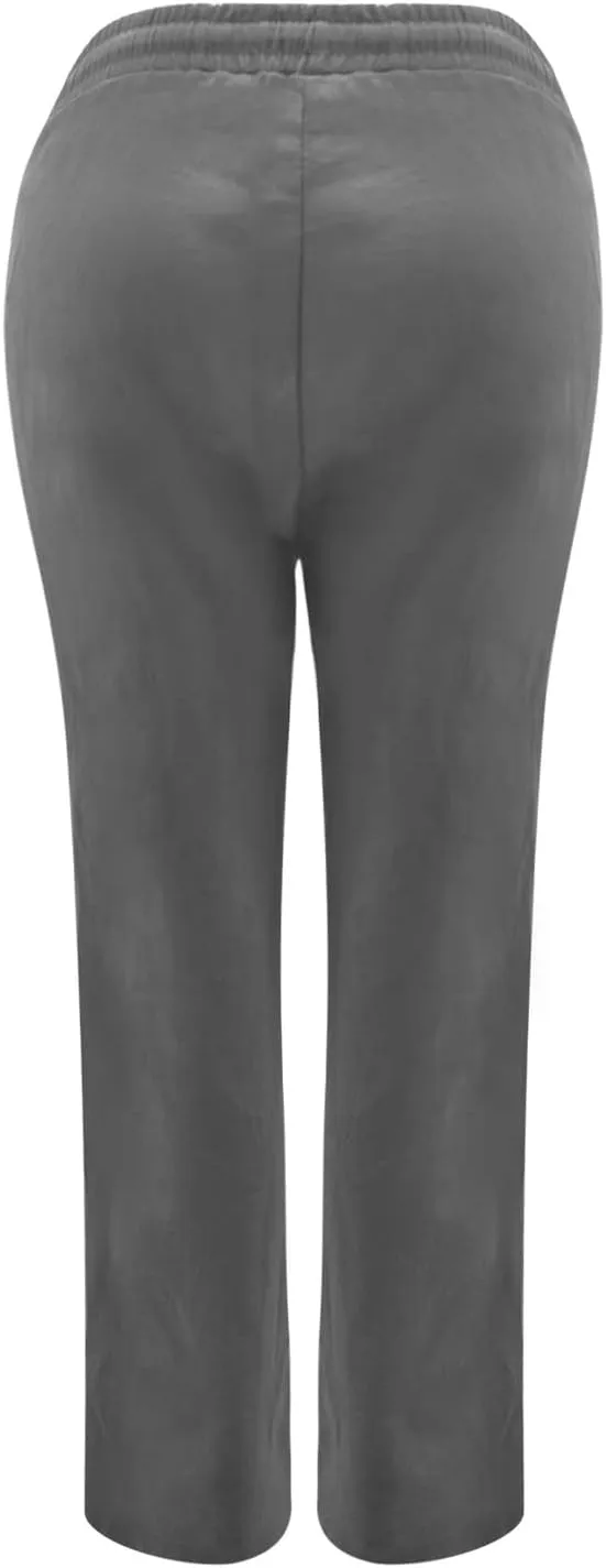 Womens Casual Cotton Linen Pants Plus Size Drawstring High Waist Pants Loose Fit Summer Pants Trousers with Pockets