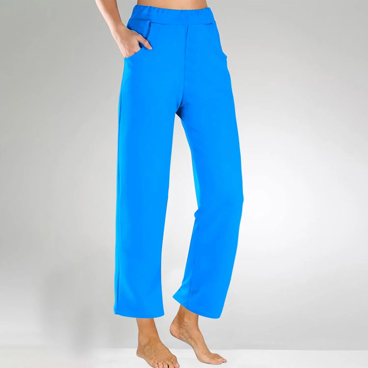 Womens Casual Cropped Pants 2024 Fashion Elastic Waist Wide Leg Crop Pants Summer Loose Beach Yoga Pants with Pockets