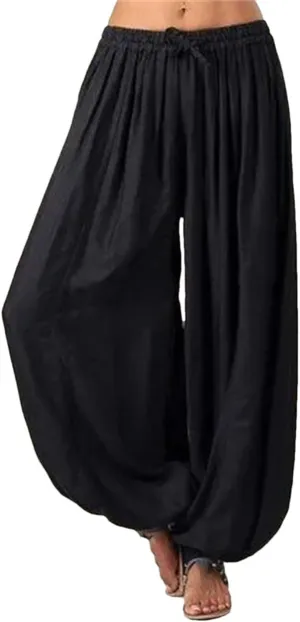 Women's Casual Harem Pants Low Waist Straight Leg Trousers Elastic Waist Regular Fit Ankle Length
