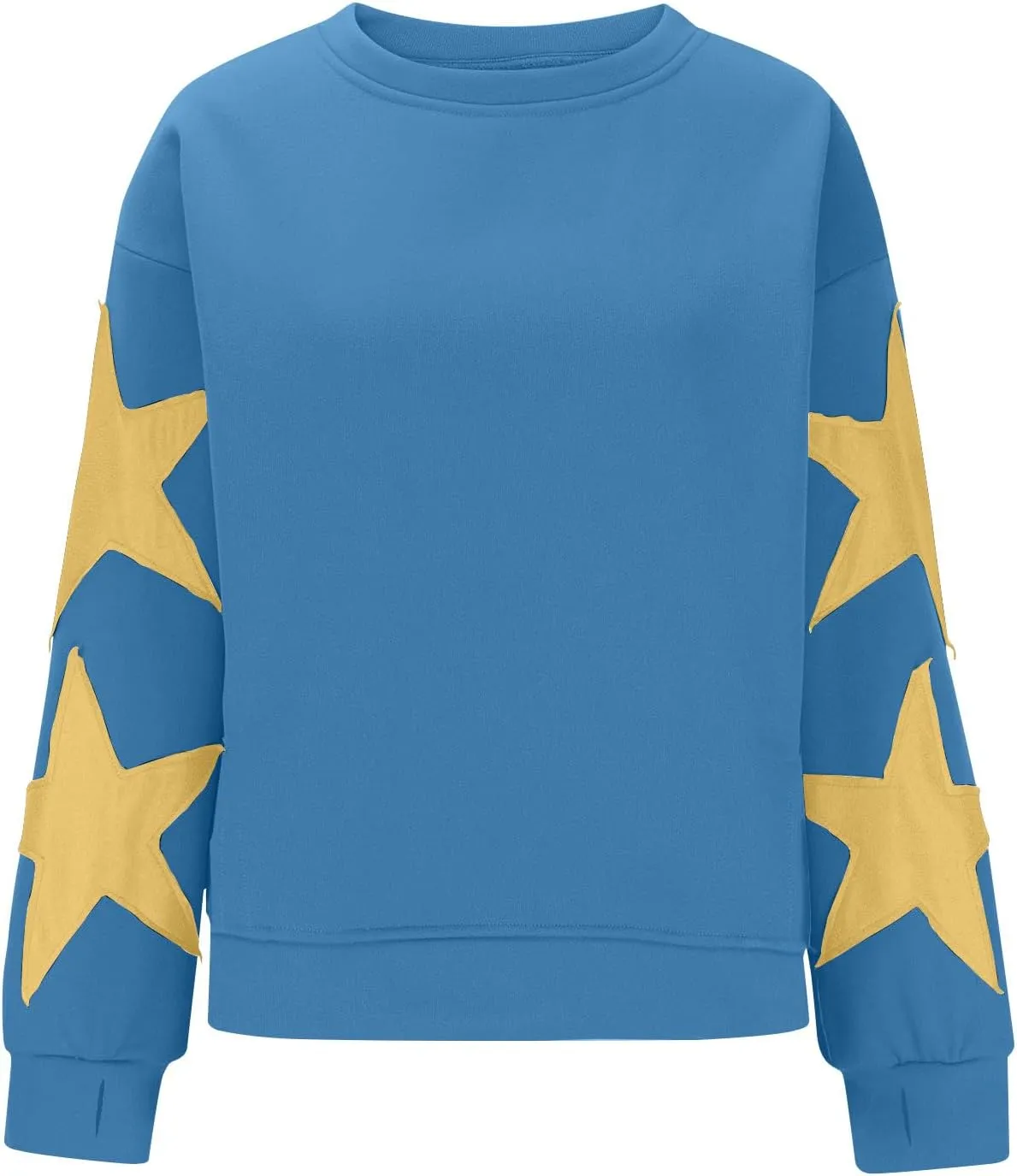 Women's Casual Loose Color Matching Round Neck Long Sleeved T-shirt Loose Top Long Sleeved Round Neck Star Tops