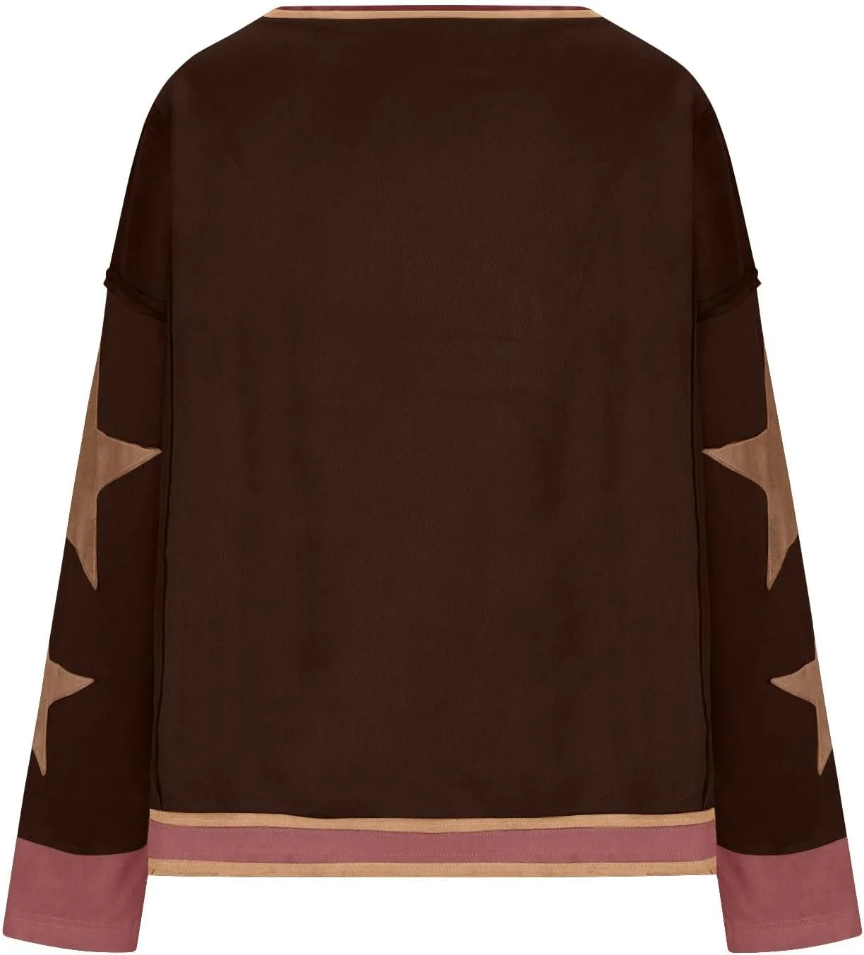 Women's Casual Loose Color Matching Round Neck Long Sleeved T-shirt Loose Top Long Sleeved Round Neck Star Tops