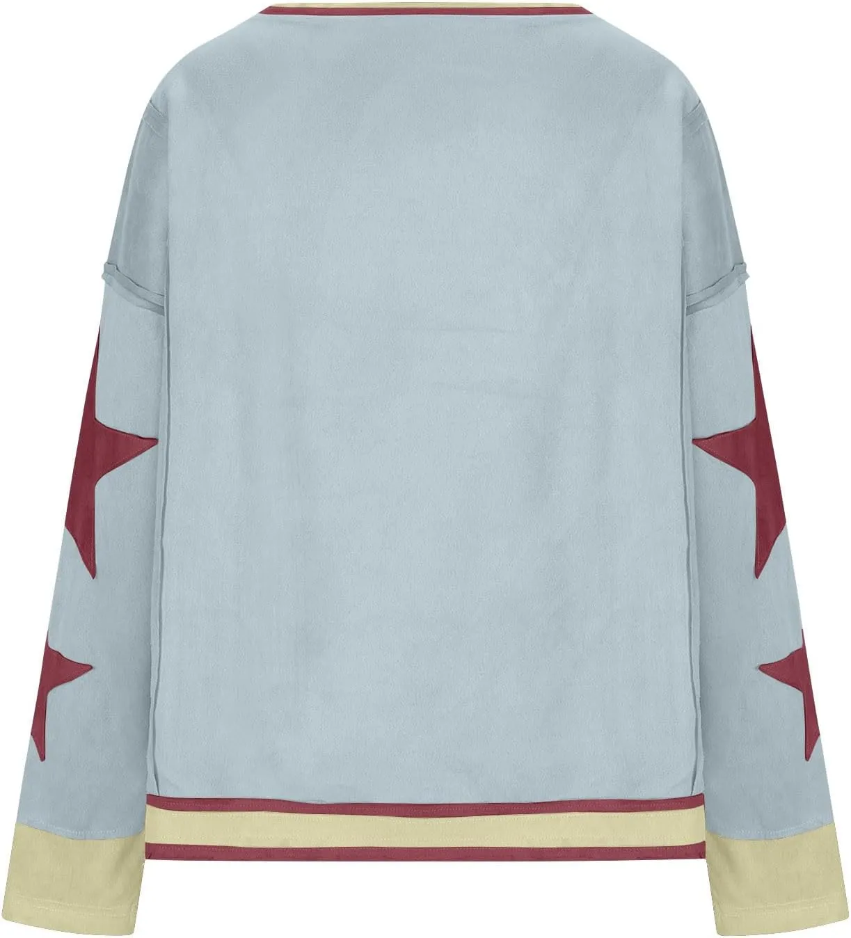 Women's Casual Loose Color Matching Round Neck Long Sleeved T-shirt Loose Top Long Sleeved Round Neck Star Tops
