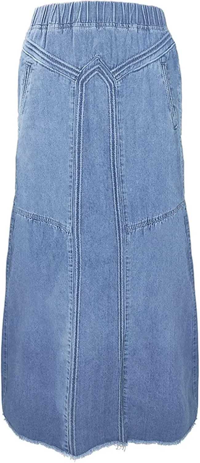Women's Casual Skirts Women Fashion Denim Pencil Skirt High Waisted Blow Knee Blue Jeans Skirts Plaid Skirt for