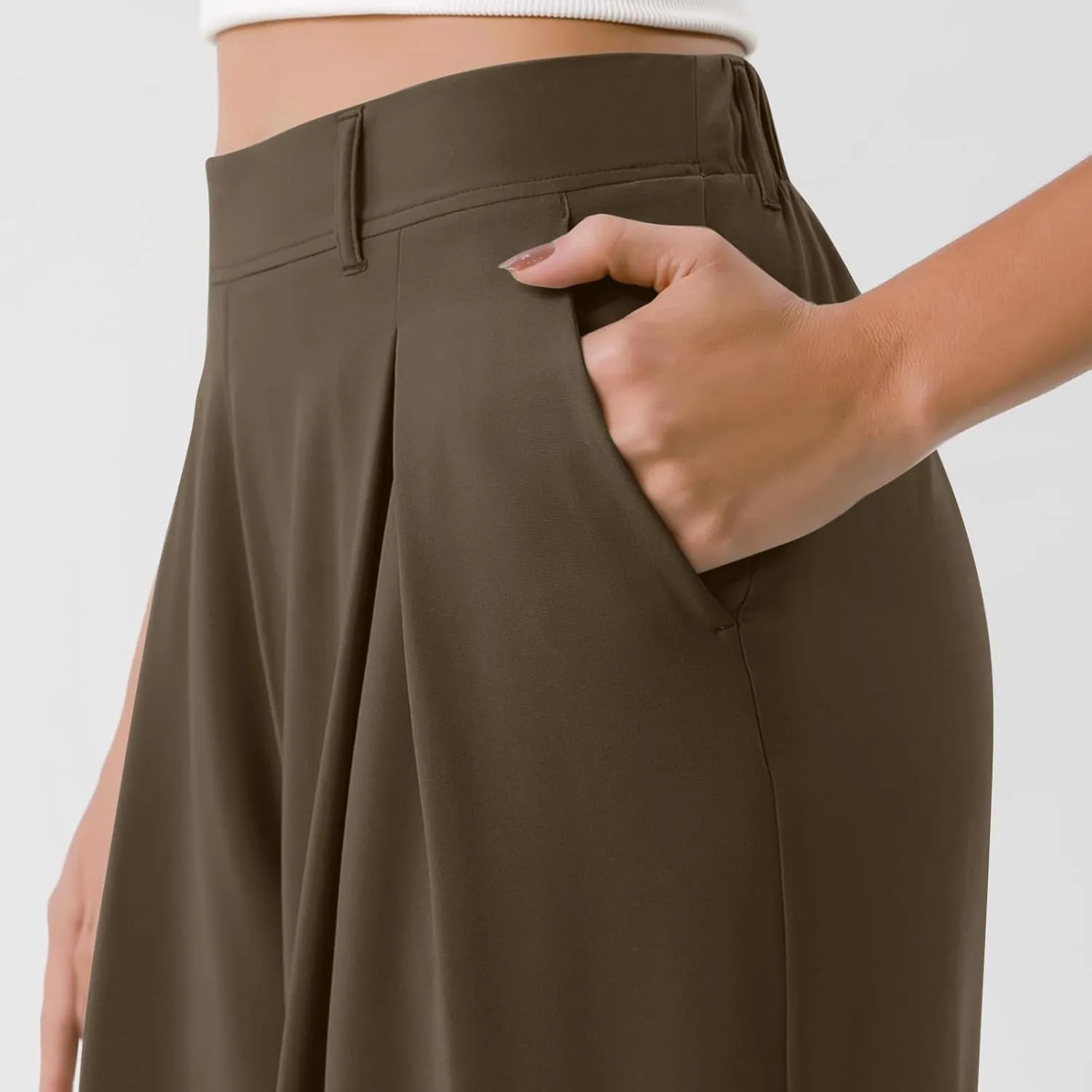 Women's Chiffon Flowy Pleated Wide Leg Pants High Waisted Dressy Trousers with Pockets