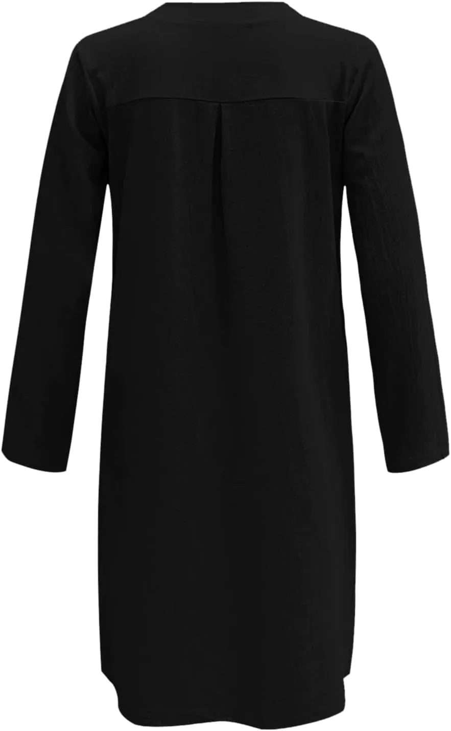 Womens Cotton Linen Dresses with Pockets Summer Beach Casual Button Down Shift Dress Long Sleeve Roll Up Sun Dress
